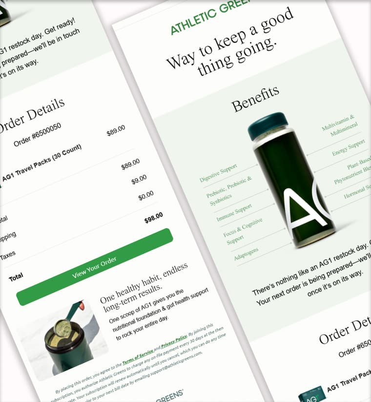 project image of athletic greens transactional email